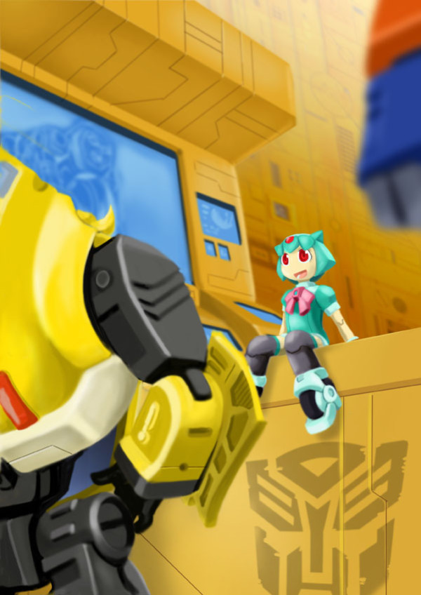 optimus prime, bumblebee, little helper, and teletran-1 (original and 2 more) drawn by kamizono_(spookyhouse)
