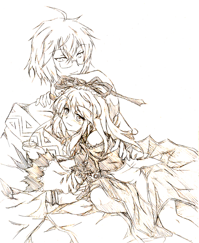 yakumo yukari and morichika rinnosuke (touhou) drawn by maou_mikage