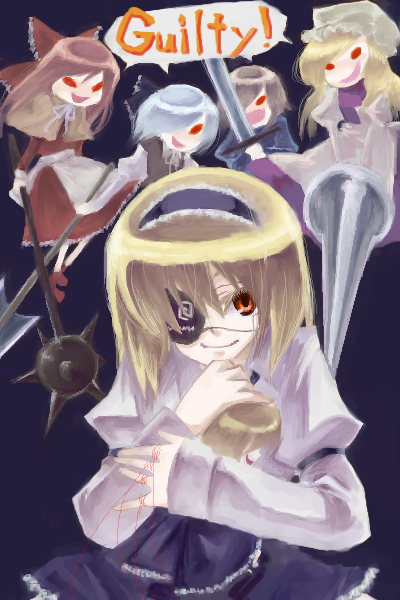 hakurei reimu, konpaku youmu, alice margatroid, yakumo yukari, and shanghai doll (touhou) drawn by tadano_kagekichi