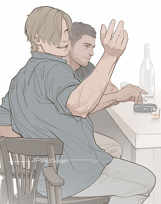 leon s. kennedy and chris redfield (resident evil) drawn by sardine_(kjr0313)