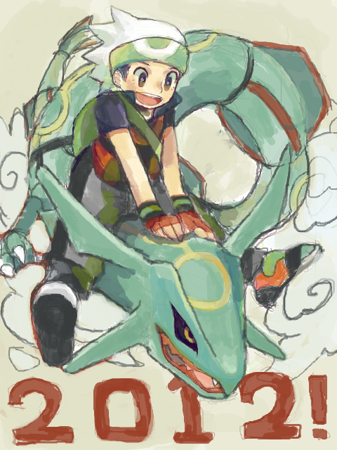 brendan and rayquaza (pokemon and 1 more) drawn by urouro