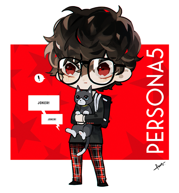 amamiya ren and morgana (persona and 1 more) drawn by btmr_game