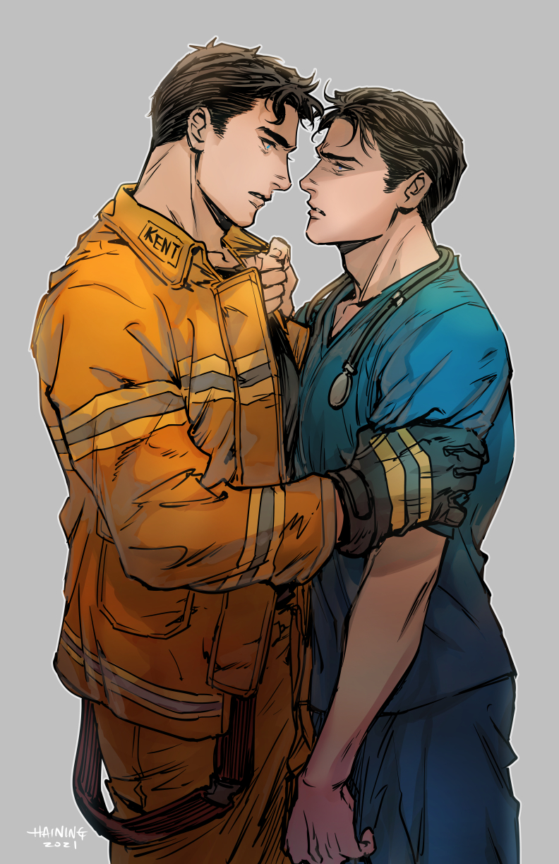 clark kent and bruce wayne (dc comics and 2 more) drawn by haining