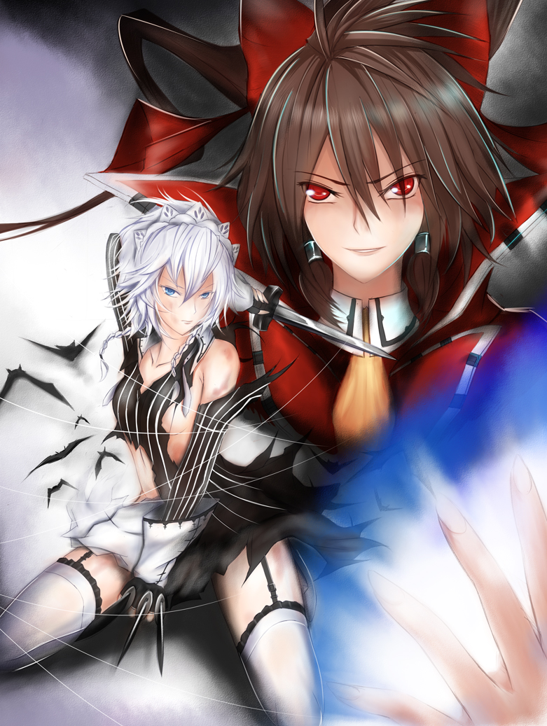 hakurei reimu and izayoi sakuya (touhou and 3 more) drawn by nonoririn