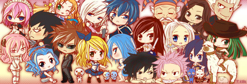 lucy heartfilia, erza scarlet, natsu dragneel, wendy marvell, juvia lockser, and 19 more (fairy tail) drawn by achiba