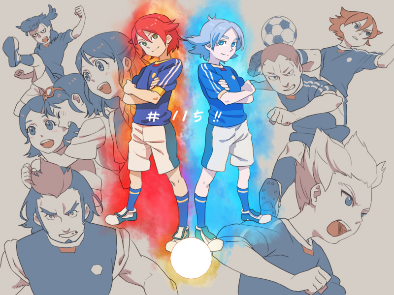 kiyama hiroto, fubuki shirou, gouenji shuuya, otonashi haruna, kudou fuyuka, and 4 more (inazuma eleven) drawn by esukee