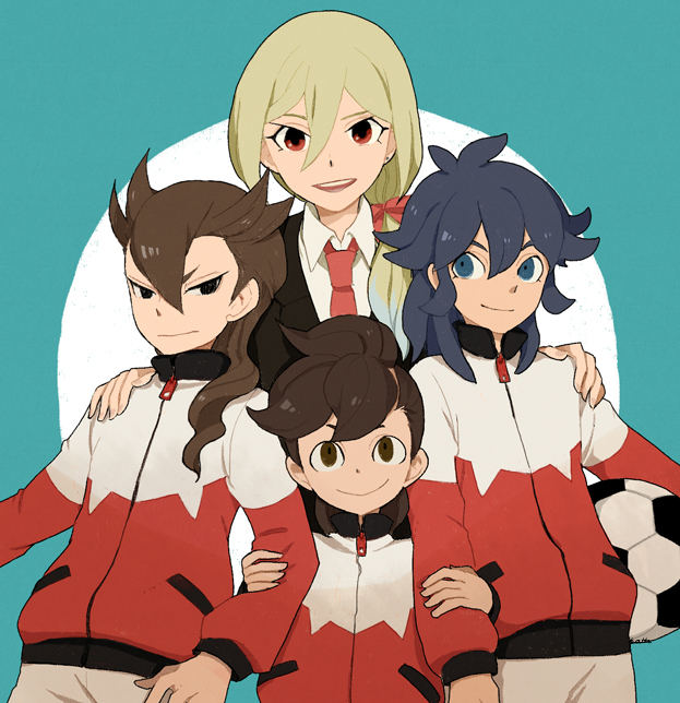 afuro terumi, kishibe taiga, taki sousuke, and taki yoshihiko (inazuma eleven and 1 more) drawn by l_hakase