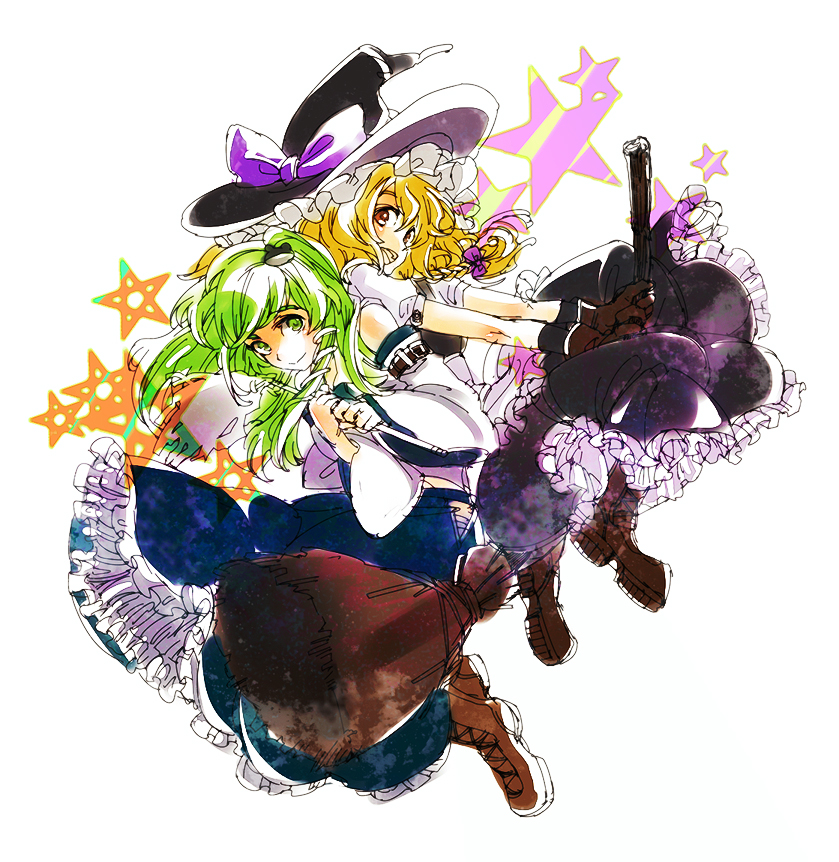 kirisame marisa and kochiya sanae (touhou) drawn by yukizen