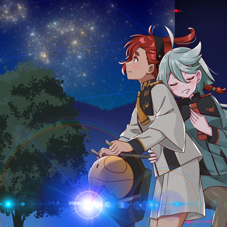 suletta mercury, miorine rembran, and haro (gundam and 1 more) drawn by sanada_ikki