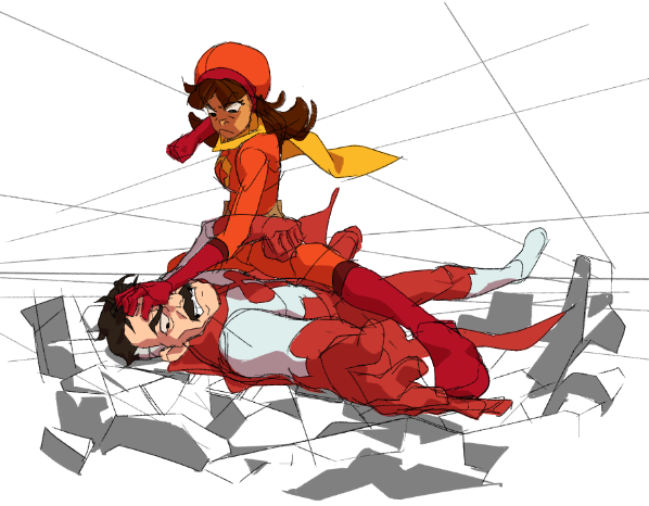 omni-man, nolan grayson, becky botsford, and wordgirl (invincible and 1 more) drawn by adam_arellano