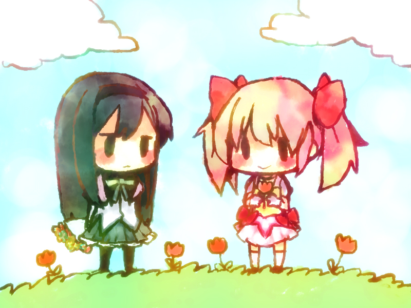 akemi homura and kaname madoka (mahou shoujo madoka magica) drawn by hanad