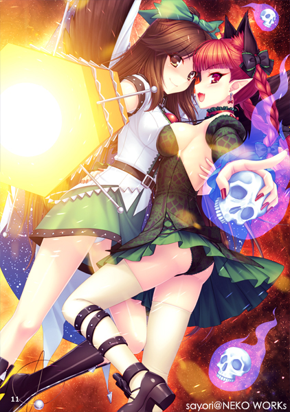 kaenbyou rin and reiuji utsuho (touhou) drawn by sayori_(neko_works)