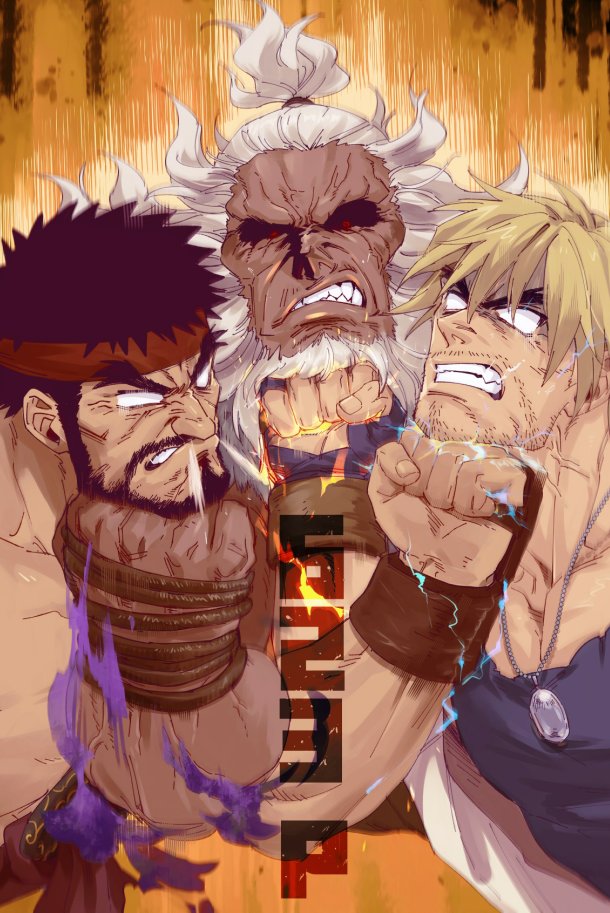 ryu, ken masters, and akuma (street fighter and 1 more) drawn by yuiofire