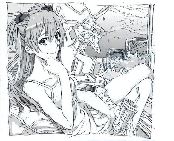 souryuu asuka langley and eva 02 (neon genesis evangelion) drawn by nobita_(makoto7060355)