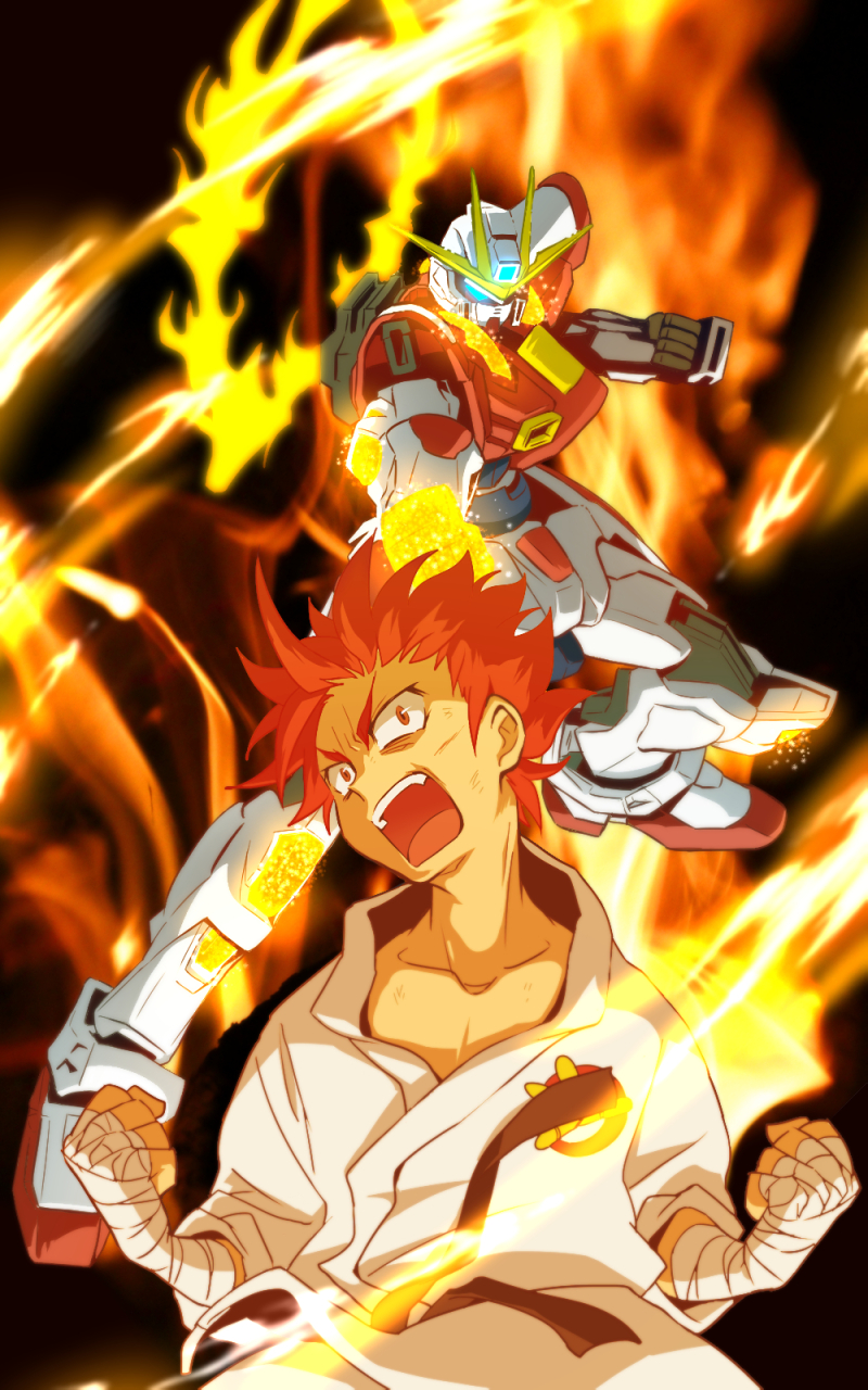 kamiki sekai and build burning gundam (gundam and 2 more) drawn by null2deoru