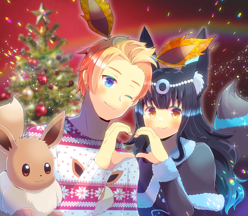 eevee, umbreon, and flareon (pokemon) drawn by kou_hiyoyo