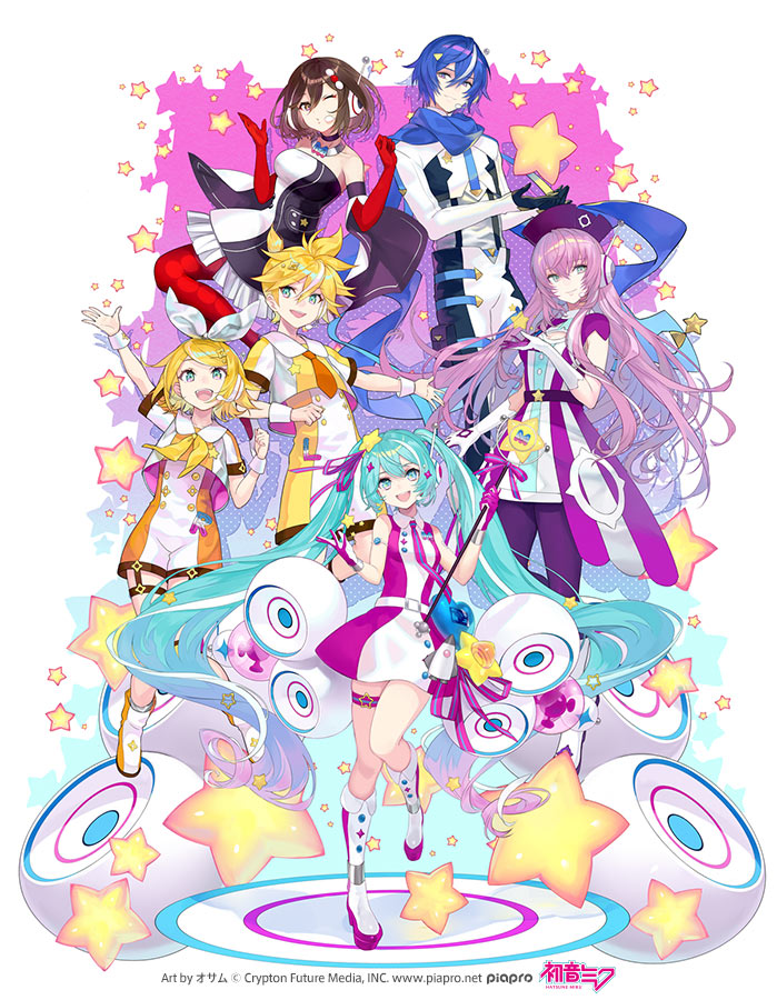 hatsune miku, kagamine rin, kagamine len, megurine luka, kaito, and 7 more (vocaloid and 1 more) drawn by osamu_(jagabata)