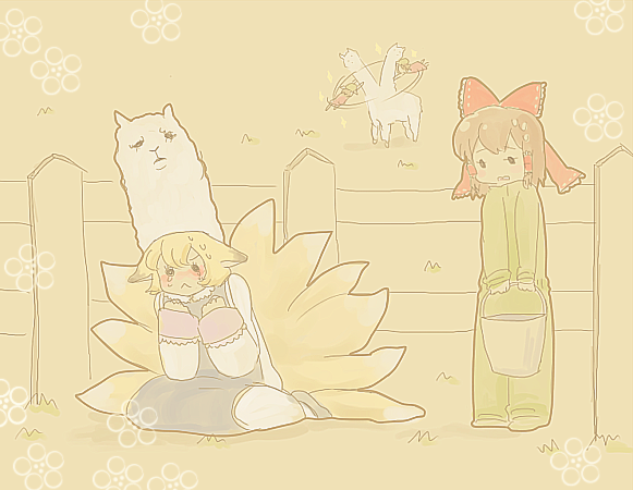 hakurei reimu, yakumo ran, and chen (touhou) drawn by tsuga