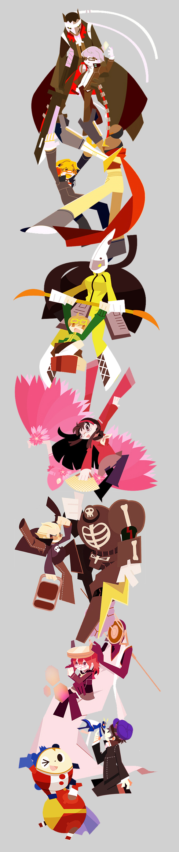 narukami yu, shirogane naoto, satonaka chie, kujikawa rise, amagi yukiko, and 11 more (persona and 2 more) drawn by kida_yuu