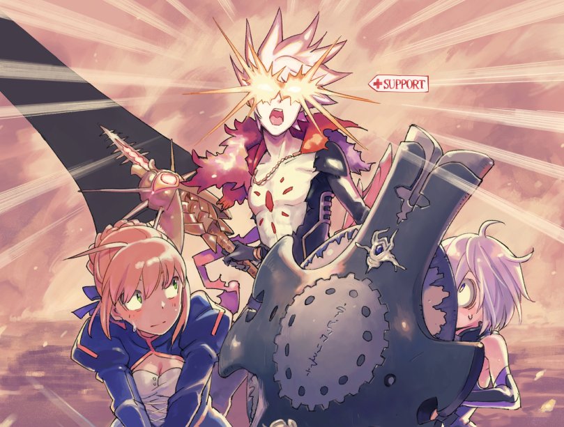 artoria pendragon, saber, mash kyrielight, and karna (fate and 3 more) drawn by urayamashiro_(artist)