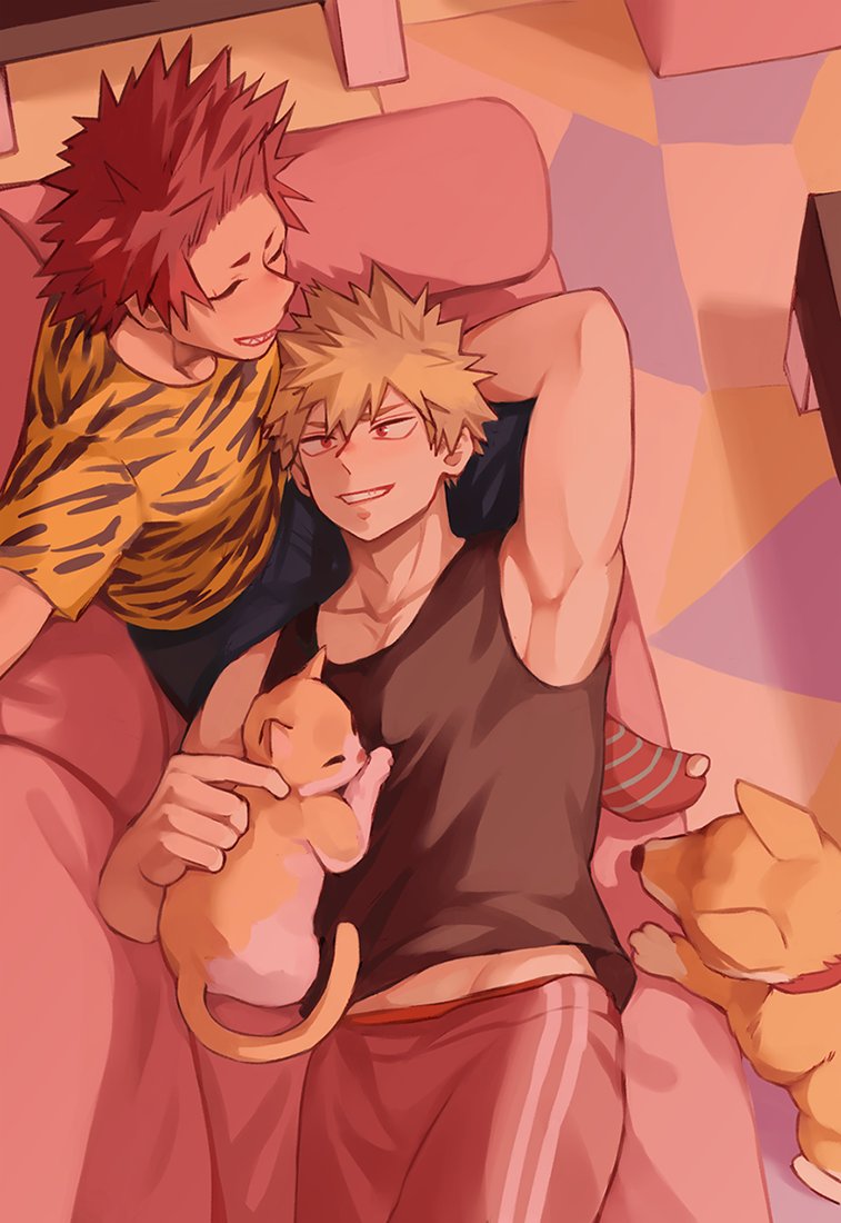 bakugou katsuki and kirishima eijiro (boku no hero academia) drawn by donnaoneone