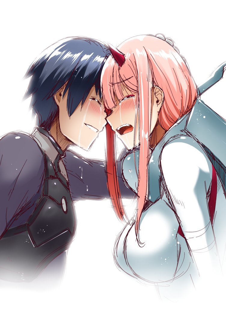 zero two and hiro (darling in the franxx) drawn by nekoi_hikaru