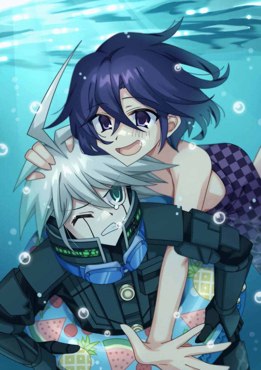 oma kokichi and k1-b0 (danganronpa and 1 more) drawn by i_dabasi