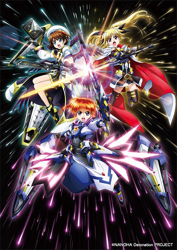 fate testarossa, takamachi nanoha, yagami hayate, raising heart, bardiche, and 4 more (lyrical nanoha and 1 more)