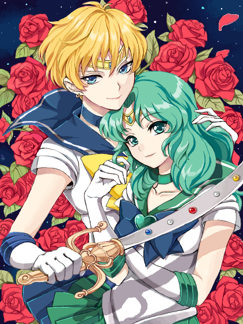ten'ou haruka, kaiou michiru, sailor uranus, and sailor neptune (bishoujo senshi sailor moon) drawn by pantsu_majirou