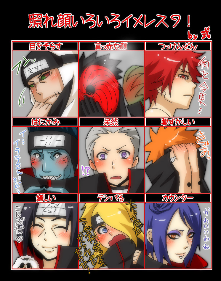 uchiha itachi, uchiha obito, deidara, konan, sasori, and 6 more (naruto and 1 more) drawn by shiki_(pixiv_467723)
