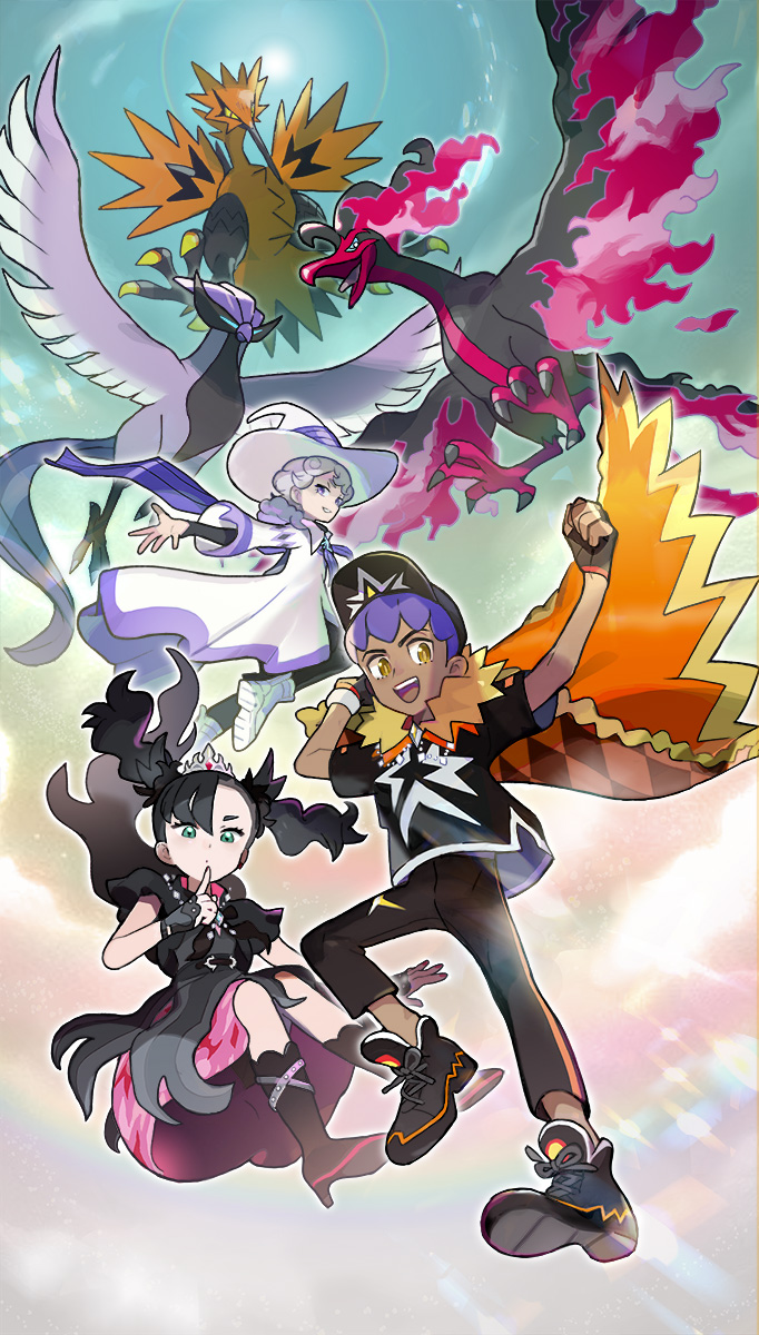 galarian moltres, galarian zapdos, galarian articuno, marnie, bede, and 1 more (pokemon and 1 more)