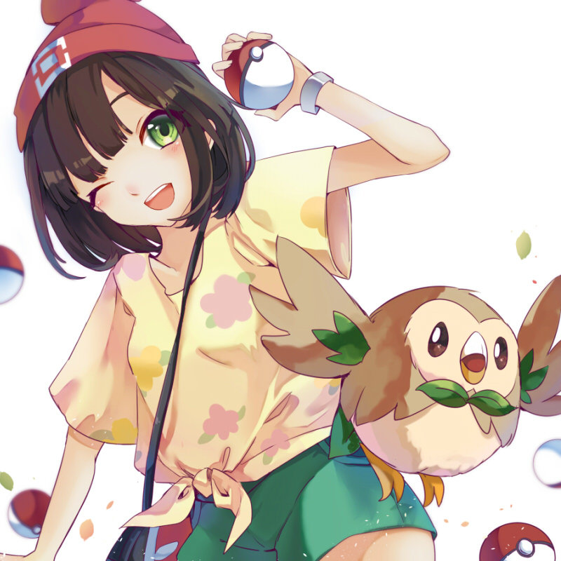 selene and rowlet (pokemon and 1 more) drawn by jessie_(jessicatko)