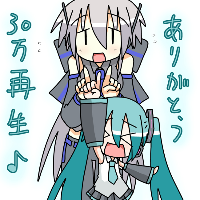 hatsune miku, yowane haku, and chibi miku (vocaloid) drawn by minami_(colorful_palette)