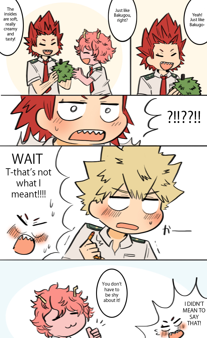 bakugou katsuki, ashido mina, and kirishima eijiro (boku no hero academia) drawn by zann