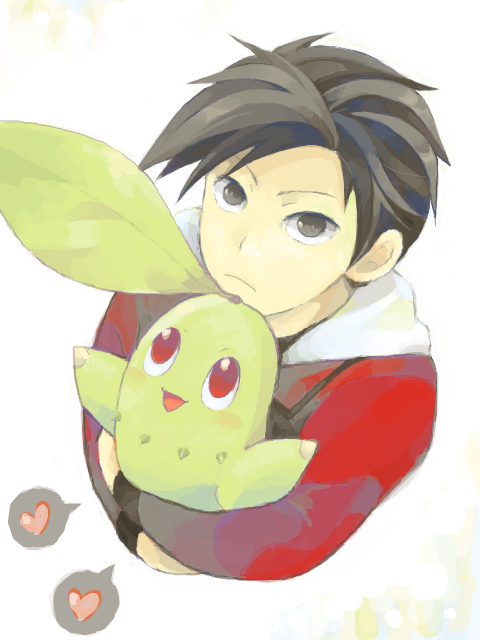 ethan and chikorita (pokemon and 1 more) drawn by koiwai_(waiwaiyyy)