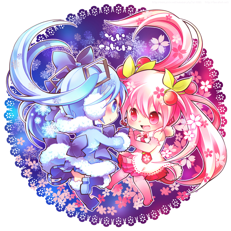 hatsune miku, yuki miku, and sakura miku (vocaloid) drawn by n:go