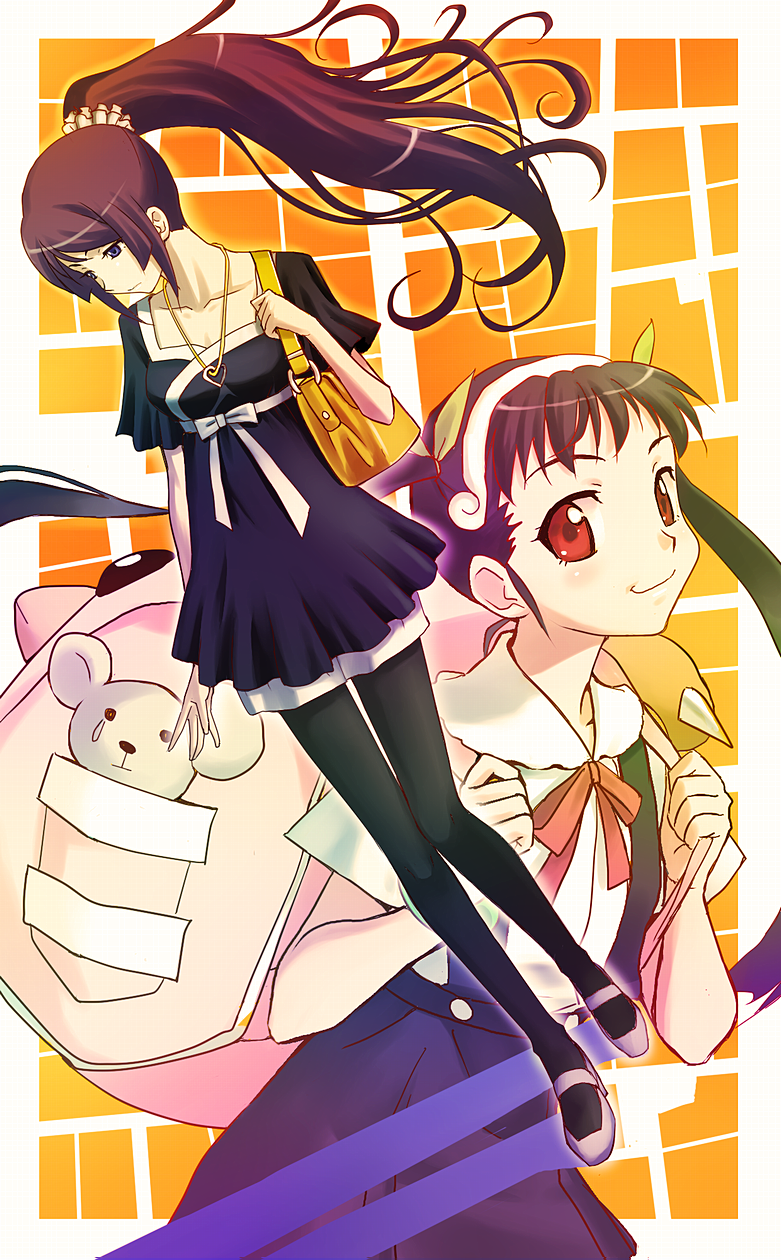 senjougahara hitagi and hachikuji mayoi (monogatari and 1 more) drawn by yusao