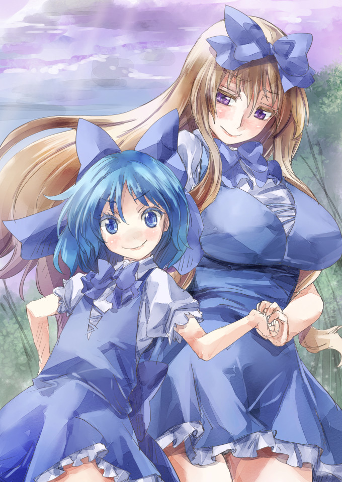 cirno and yakumo yukari (touhou) drawn by yohane