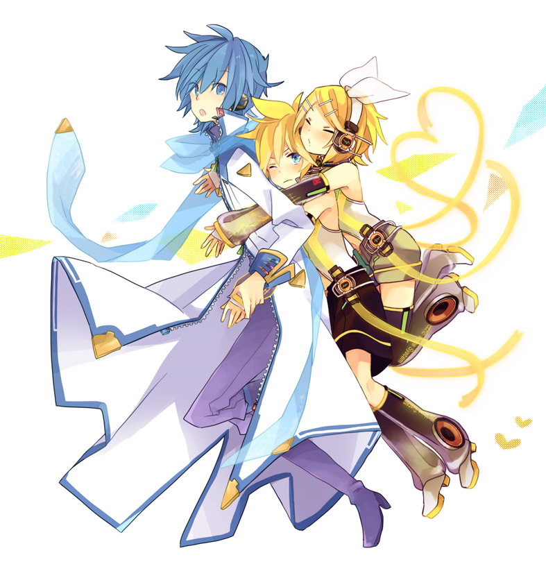 kagamine rin, kagamine len, and kaito (vocaloid) drawn by akiyoshi_(tama-pete) and yoshiki