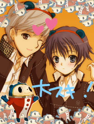 narukami yu, shirogane naoto, and kuma (persona and 1 more) drawn by seiru_(prairie)