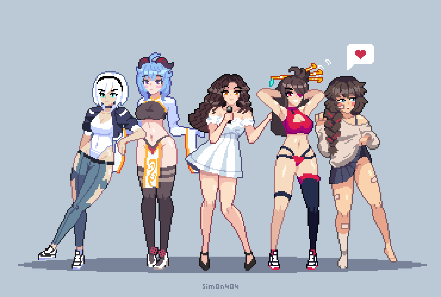 ganyu, 2b, beidou, and natalya musica (original and 4 more) drawn by sim0n404