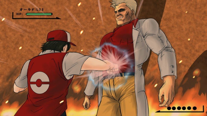 red, professor oak, steven armstrong, and ishizuka unshou (pokemon and 3 more) drawn by hikichi_sakuya