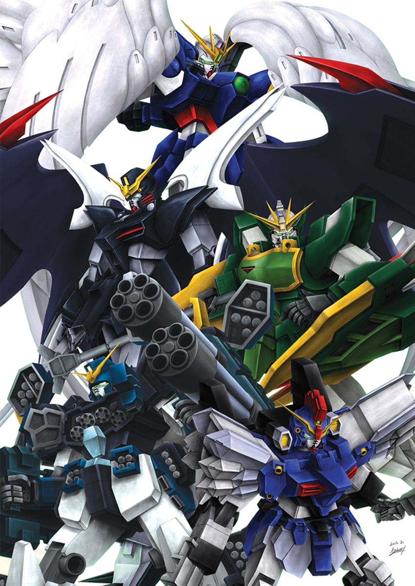 wing gundam zero custom, gundam heavyarms custom, gundam deathscythe hell custom, gundam sandrock custom, and nataku gundam (gundam and 2 more) drawn by kisaragi_kyougetsu