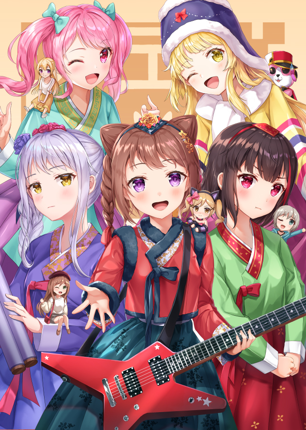 mitake ran, tsurumaki kokoro, aoba moca, maruyama aya, imai lisa, and 5 more (bang dream!) drawn by lunacle