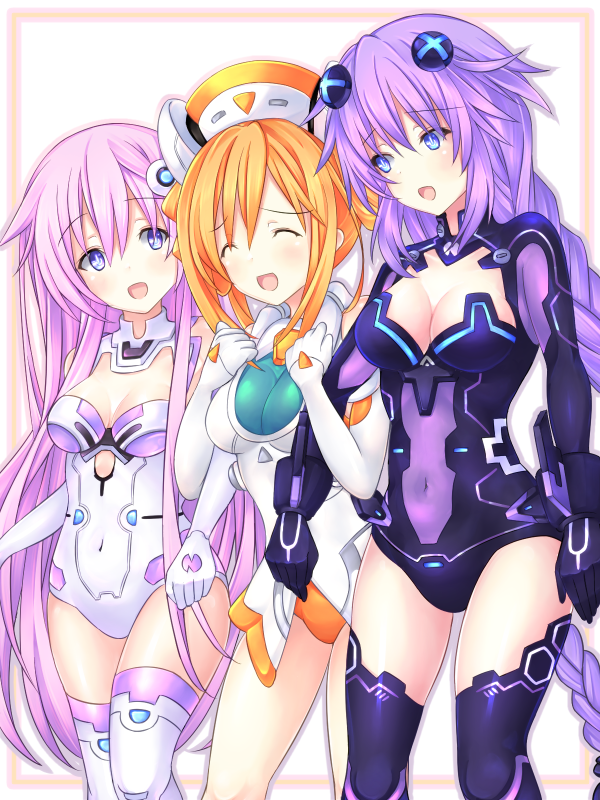 purple heart, purple sister, and orange heart (neptune and 1 more) drawn by joney