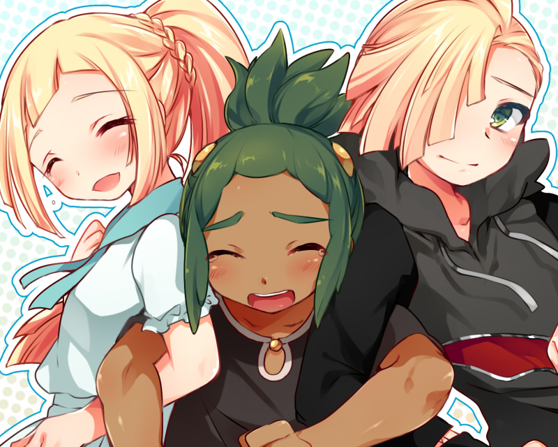 lillie, gladion, and hau (pokemon and 1 more) drawn by hoshihuri