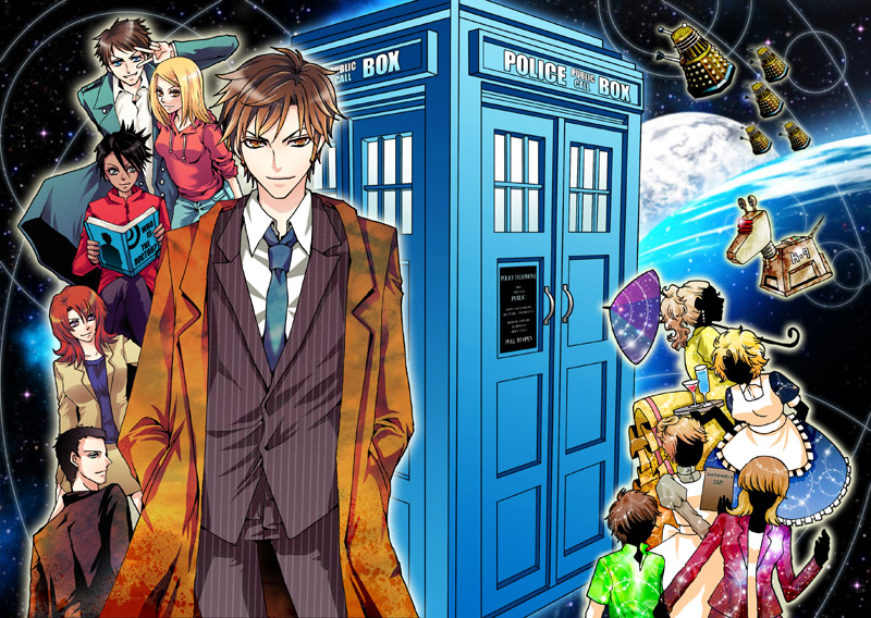 the doctor, tenth doctor, dalek, rose tyler, k-9, and 5 more (doctor who) drawn by raye_(raichis)
