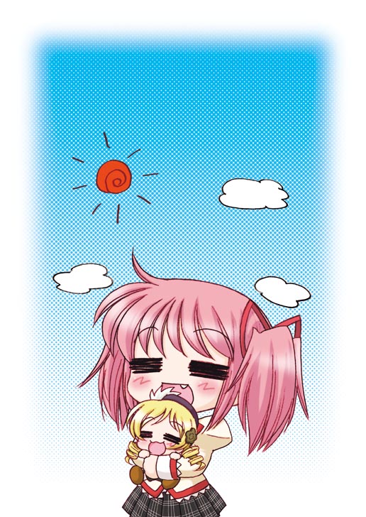 kaname madoka and tomoe mami (mahou shoujo madoka magica) drawn by oota_minoru