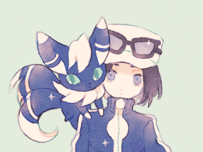 calem and meowstic (pokemon and 1 more) drawn by ryokuno_green
