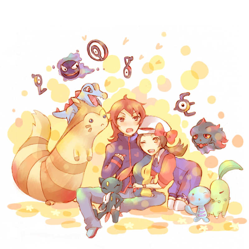 lyra, silver, cyndaquil, chikorita, totodile, and 10 more (pokemon and 1 more) drawn by amasato